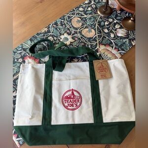 Large Trader Joe's Green and Cream Tote Bag